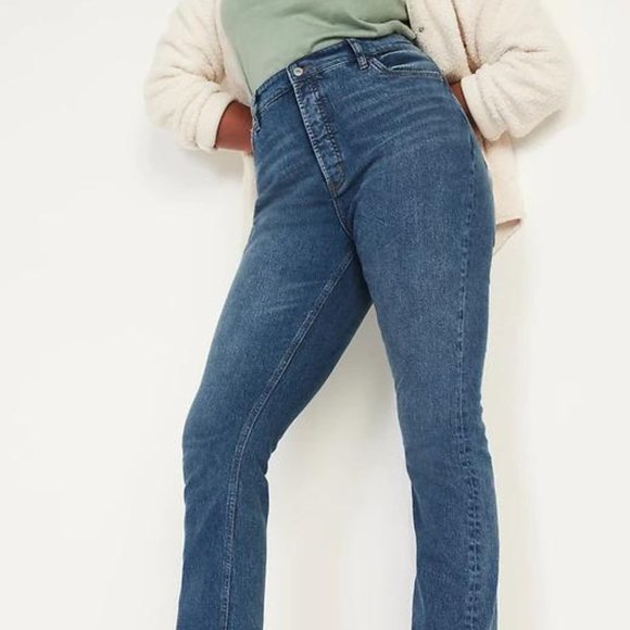 Extra High-Waisted Button-Fly Kicker Boot-Cut Ripped Cut-Off Jeans for Women New - Picture 4 of 7